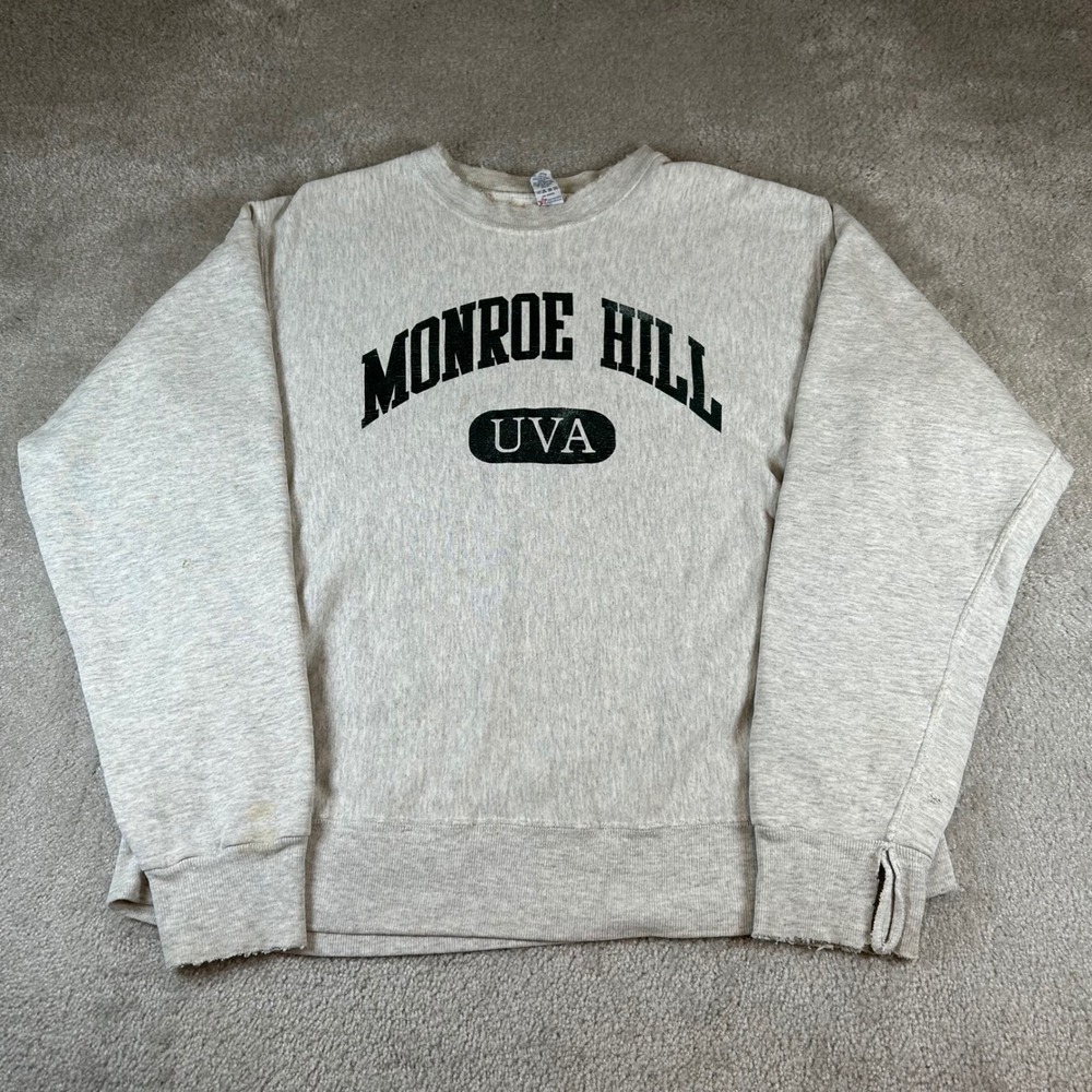 Vintage 90s Soffe Sweatshirt Mens XL Gray Monroe Hill UVA Made in USA Distressed